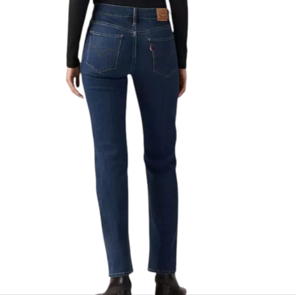 Levis 314 Shaping Straight Jeans Womens 28 Mid Rise Blue Stretch Denim